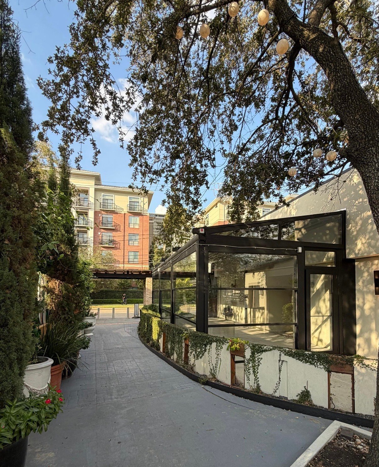 Garden pergola with glass enclosure