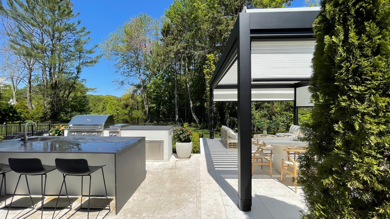 Aluminum roof over an outdoor kitchen